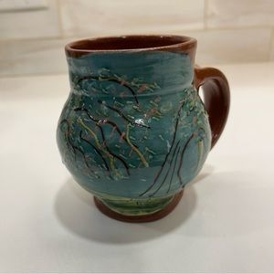 Signed pottery mug hand thrown hand painted